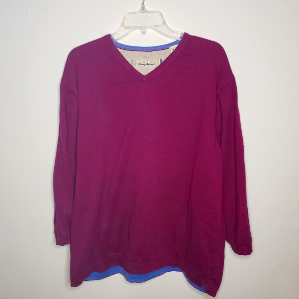 Tommy Bahama Mens XXL Cotton Cashmere Blend Long Sleeve Sweater Purple V-Neck